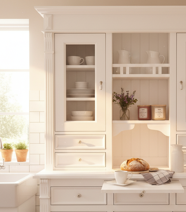 "Eline" - Küchen-Buffet im Vintage-Look, Landhaus-Buffet, Landhaus Vitrine 138 cm