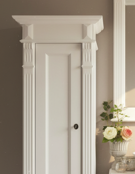 Marillé - Small tall cabinet in Wilhelminian style, country house furniture made of solid wood, white
