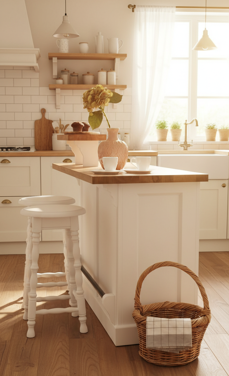 "Enna" kitchen island for country house style, 140 cm wide