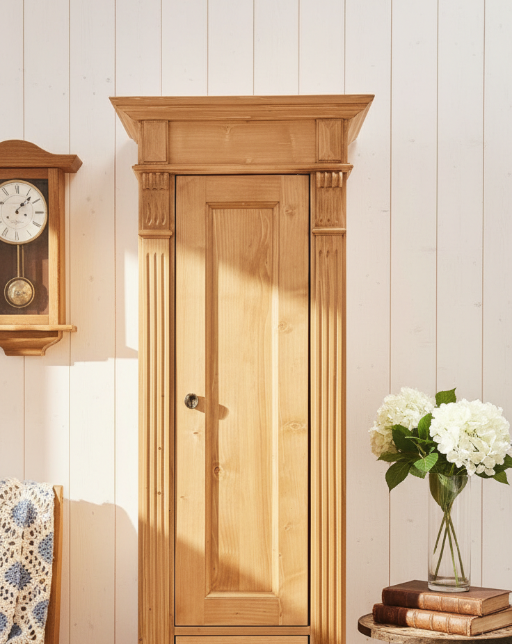 Lillesand - Kleiner Hochschrank im Gründerzeit-Stil, Landhaus-Möbel Massivholz natur