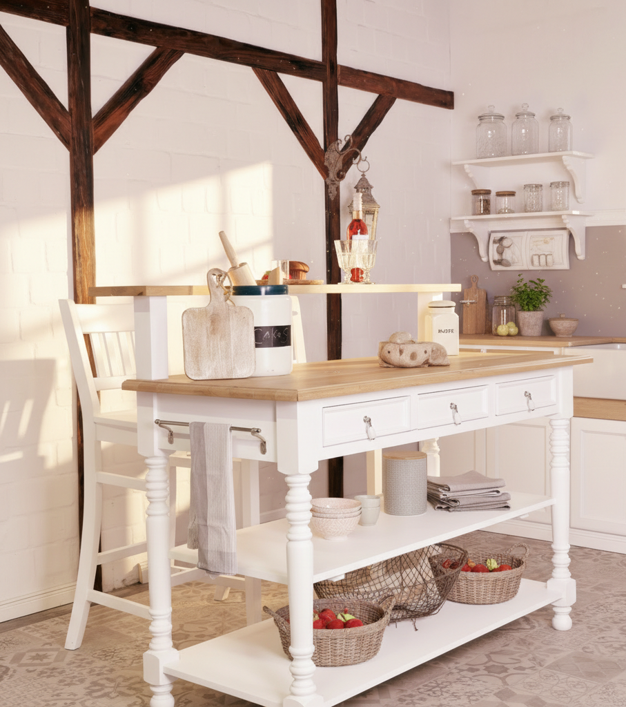 "Loni" kitchen island for country house style, 145 cm wide
