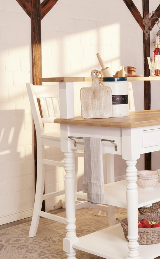 "Loni" kitchen island for country house style, 145 cm wide