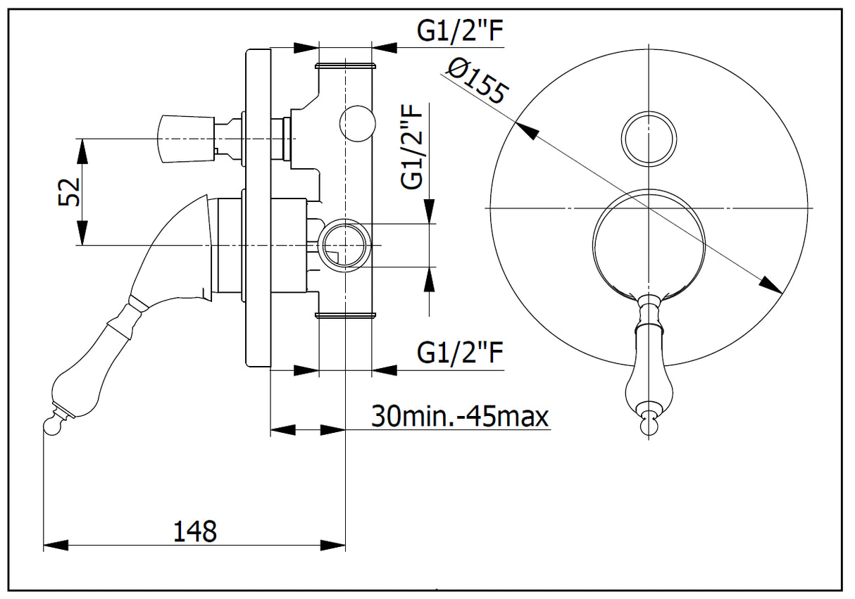 Akaroa bronze - Matching shower and bath taps (concealed)