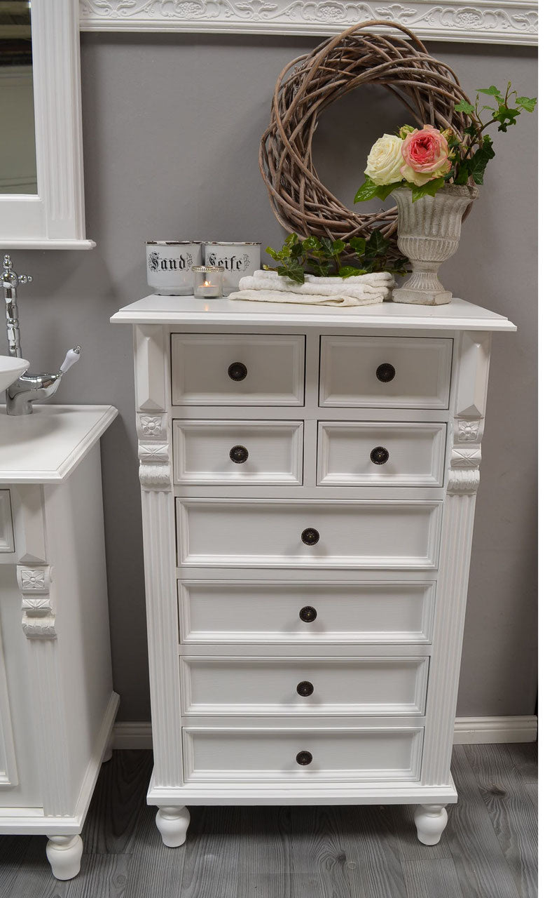 Élaine - Small tall cabinet in the Wilhelminian style, country house furniture in solid wood, white