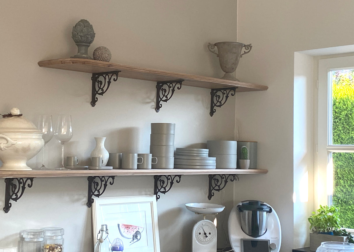 "Fina" - Individual kitchen shelves made of solid oak, country style, 120 cm