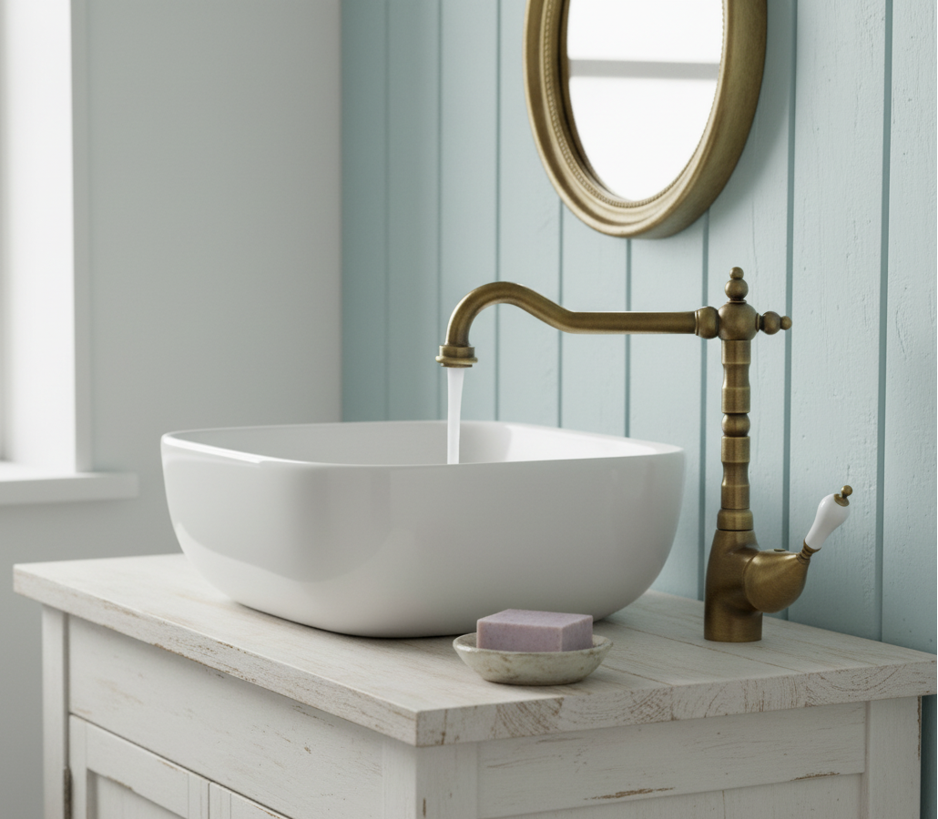 Mosel bronze groß - Armatur im Messing-Antik-Look, Einhebelmischer Bronze im Landhausstil