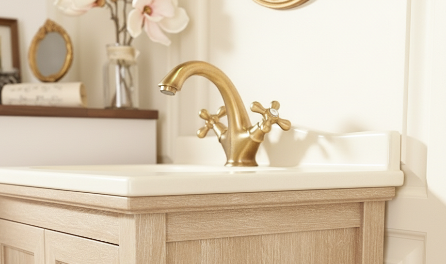 Amora bronze - Kreuzgriff-Armatur im Landhausstil inkl. Ablaufventil