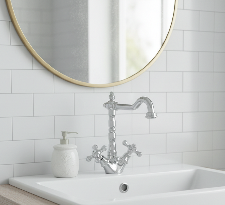 Havel chrome - cross handle fitting in country house style including waste valve