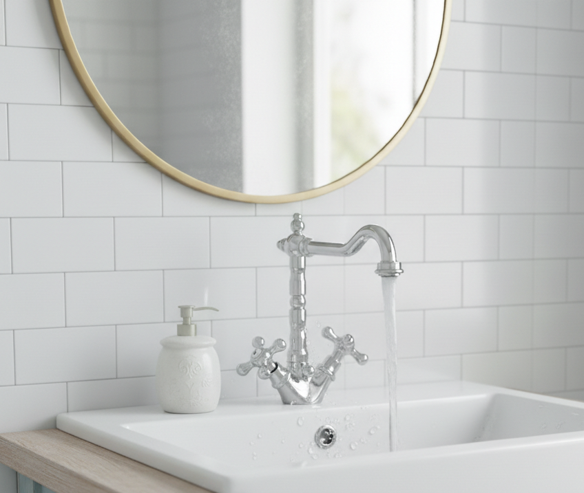 Havel chrome - cross handle fitting in country house style including waste valve