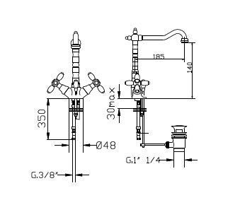 Havel bronze - cross handle fitting antique brass in country house style including drain valve