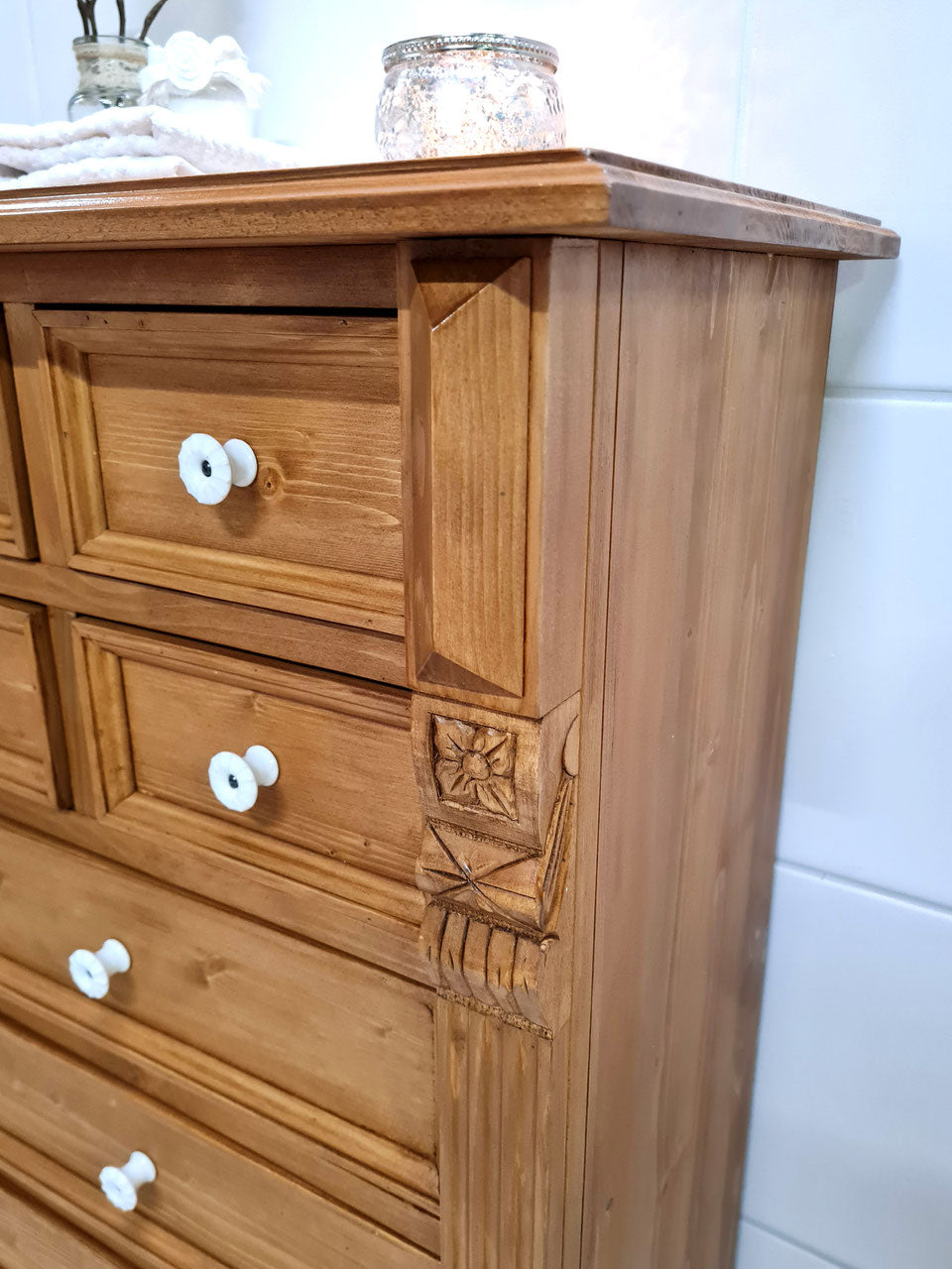 Havre - Small tall cabinet in Wilhelminian style, country house furniture in solid natural wood