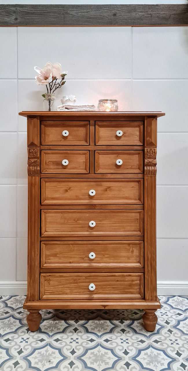 Havre - Small tall cabinet in Wilhelminian style, country house furniture in solid natural wood