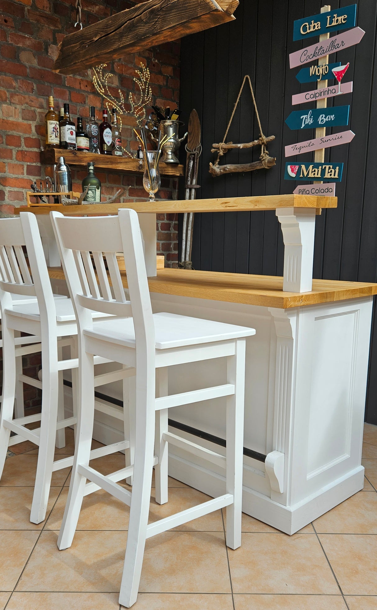 "James" - Solid wood bar, country style, 180 cm