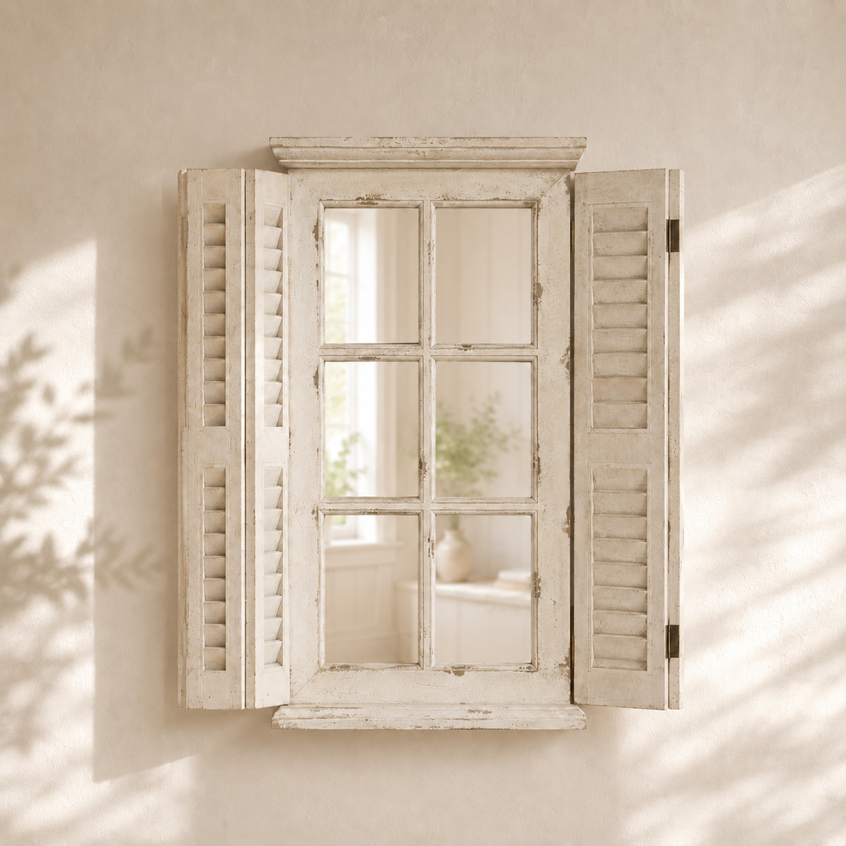 L´amour - Shabby-chic country house mirror with shutter