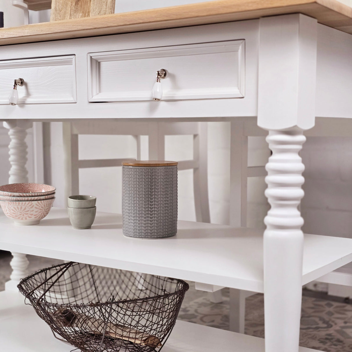 "Loni" kitchen island for country house style, 145 cm wide