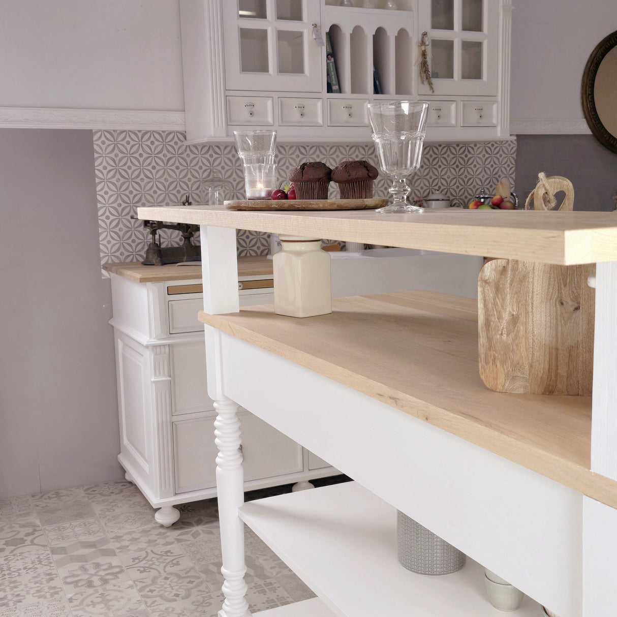 "Loni" kitchen island for country house style, 145 cm wide