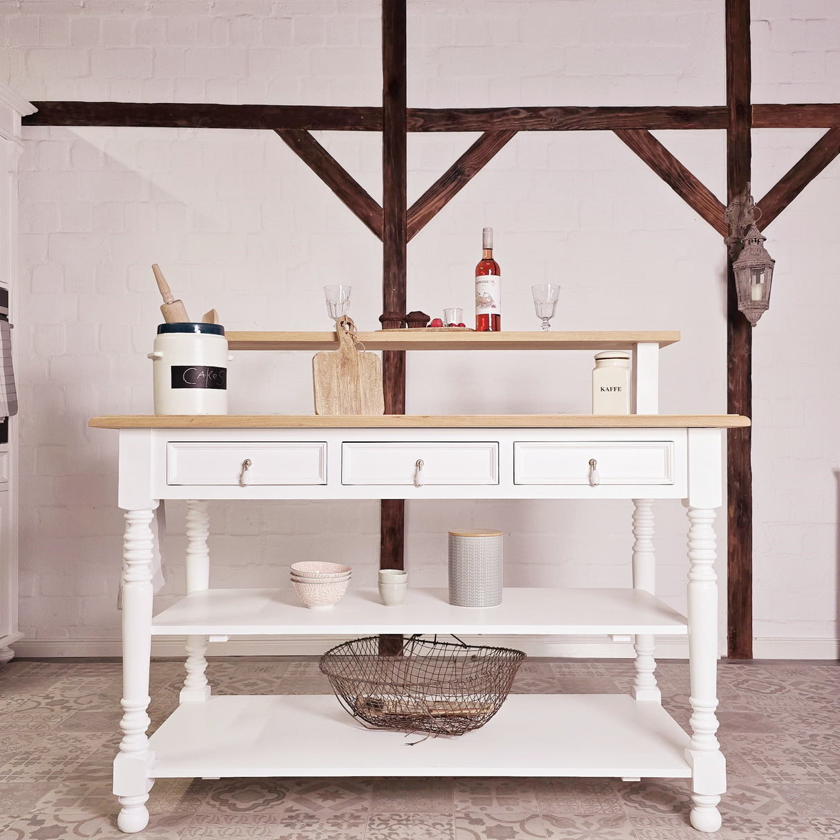 "Loni" kitchen island for country house style, 145 cm wide