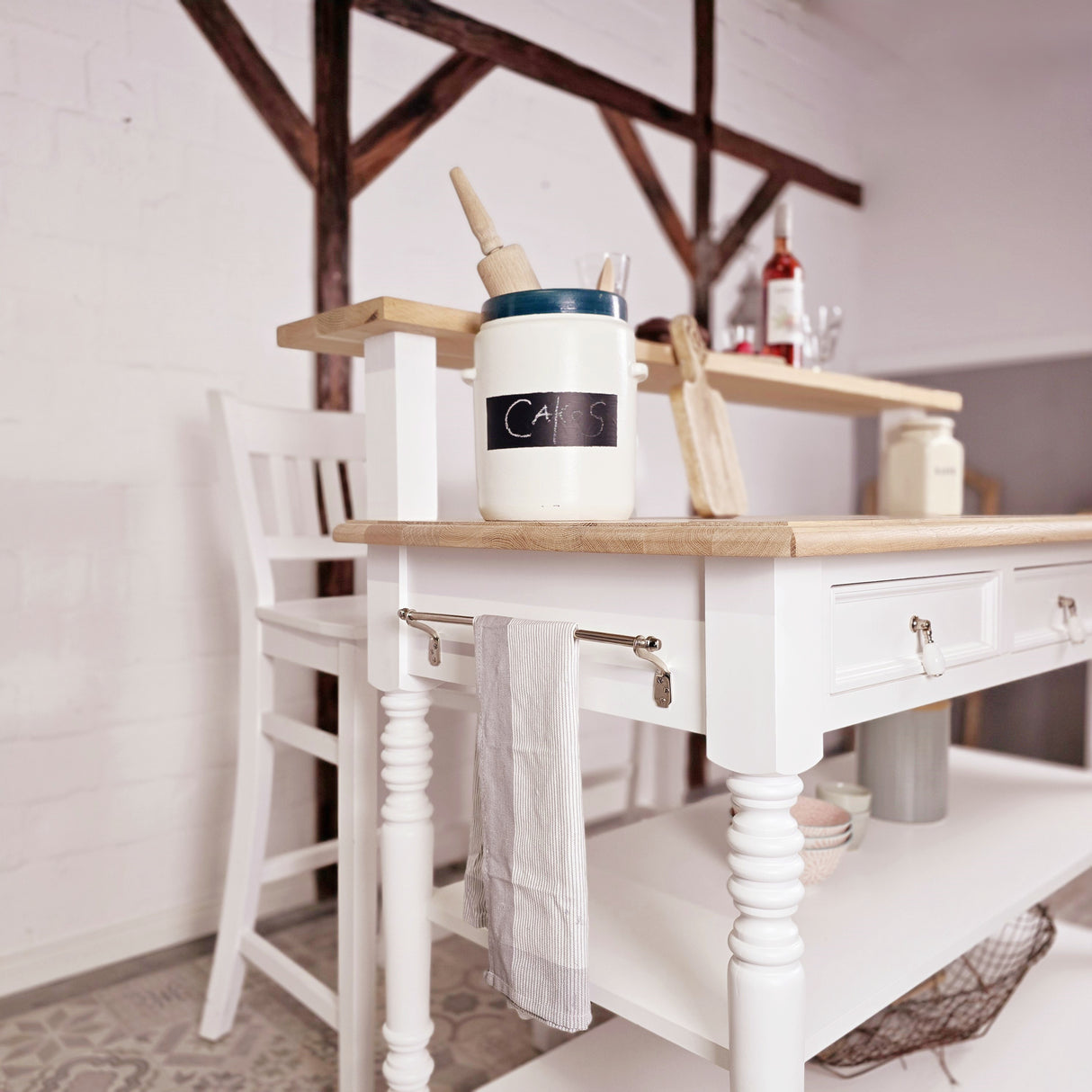 "Loni" kitchen island for country house style, 145 cm wide