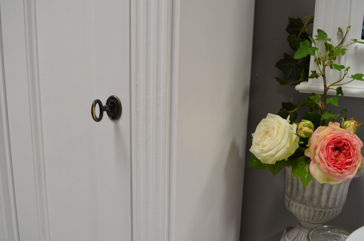Marillé - Small tall cabinet in Wilhelminian style, country house furniture made of solid wood, white
