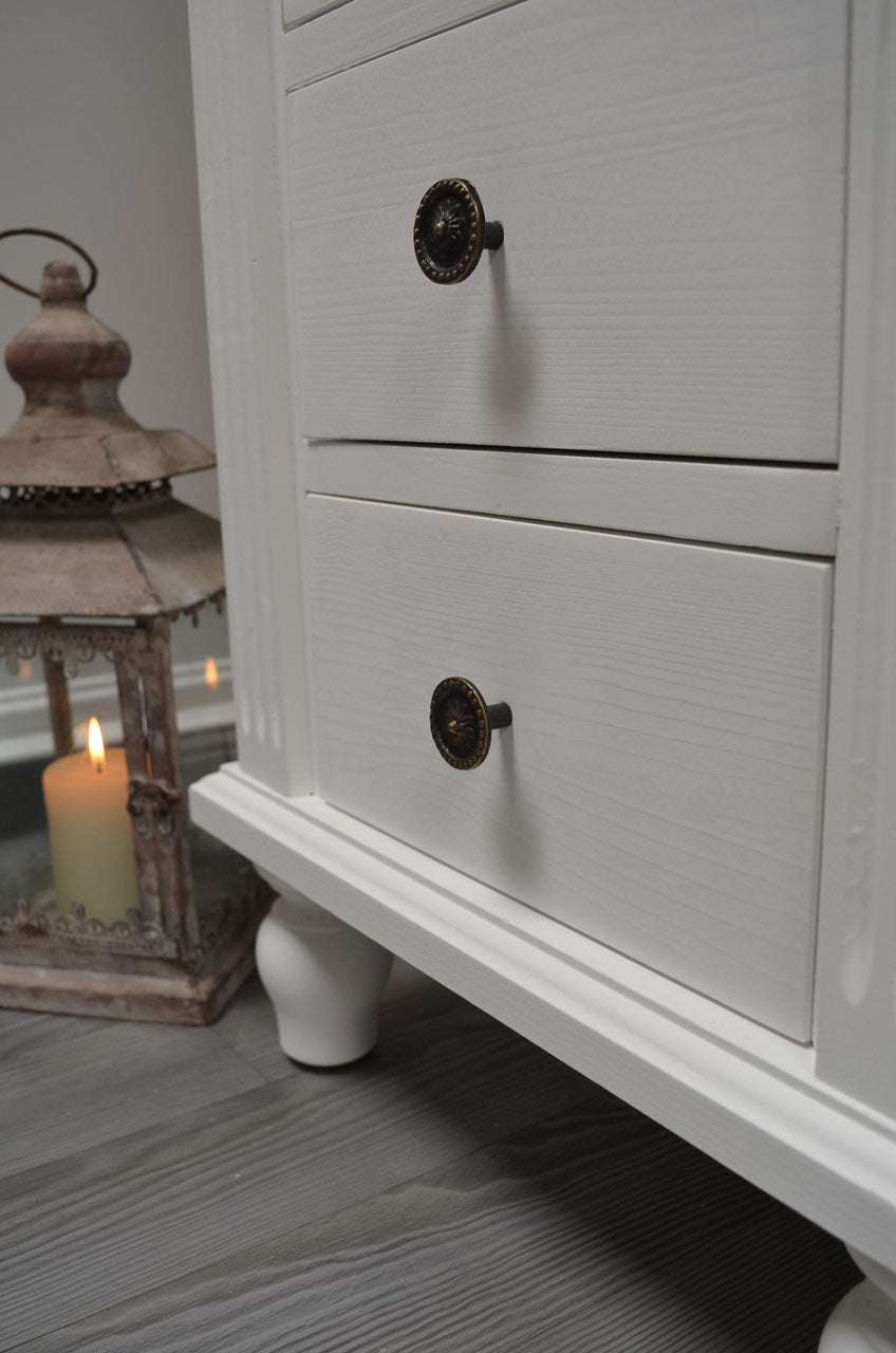 Marillé - Small tall cabinet in Wilhelminian style, country house furniture made of solid wood, white