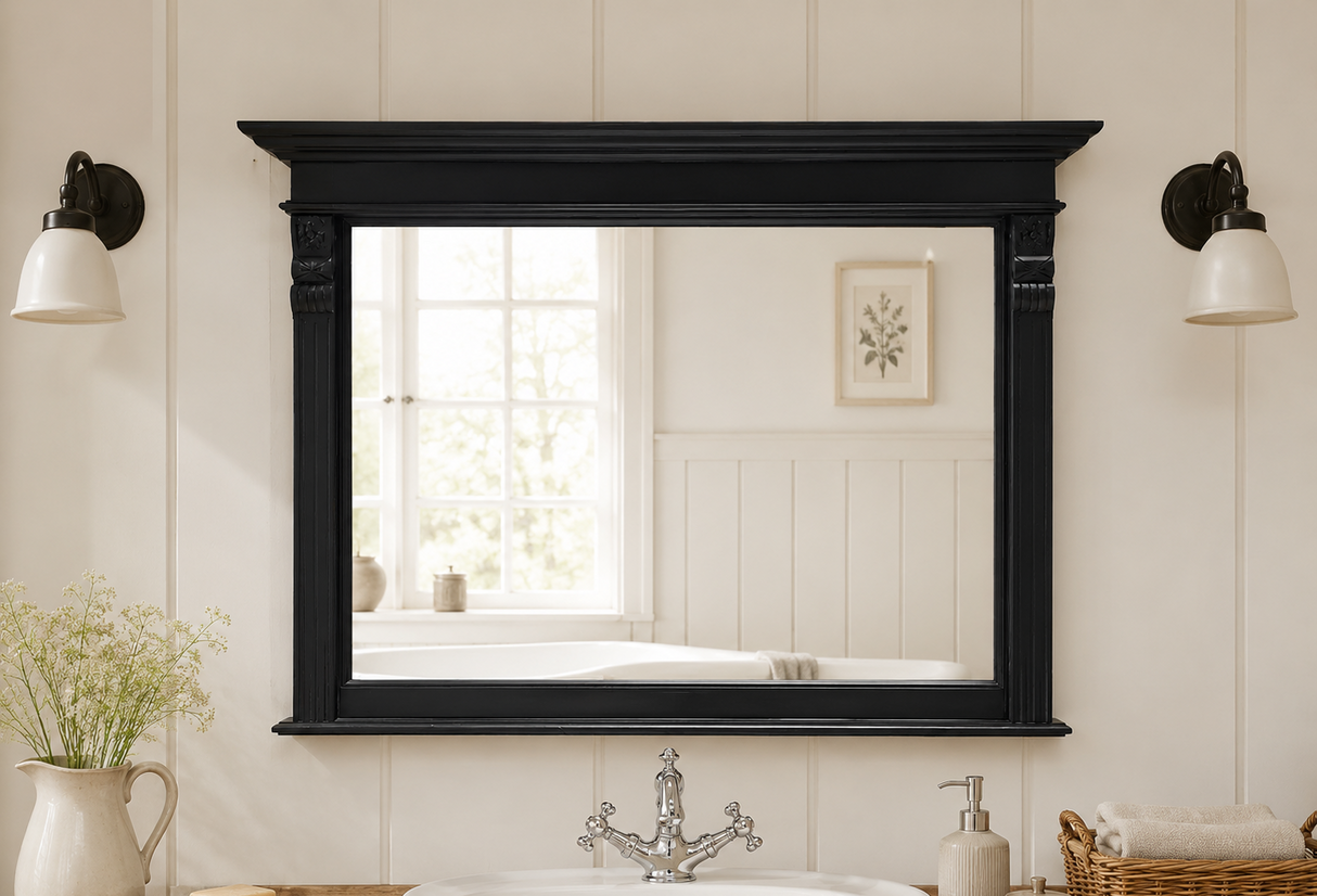 "Nerom" - Black wooden mirror in retro style