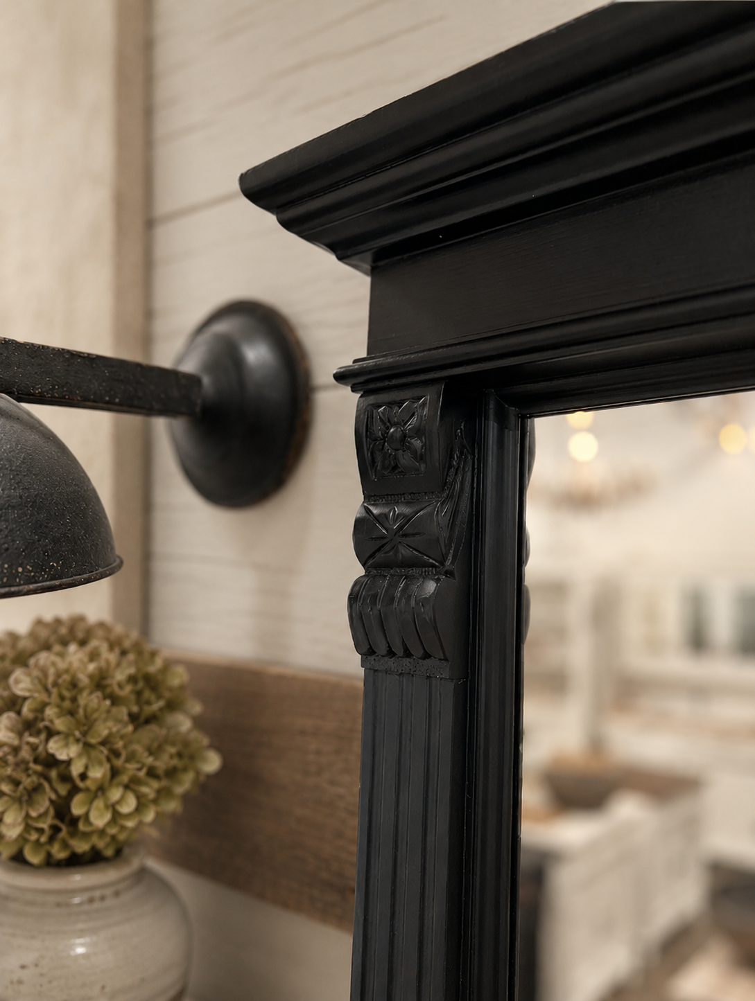 "Nerom" - Black wooden mirror in retro style