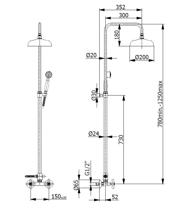 Sanderson Chrom - Passende nostalgisch anmutende Regendusche