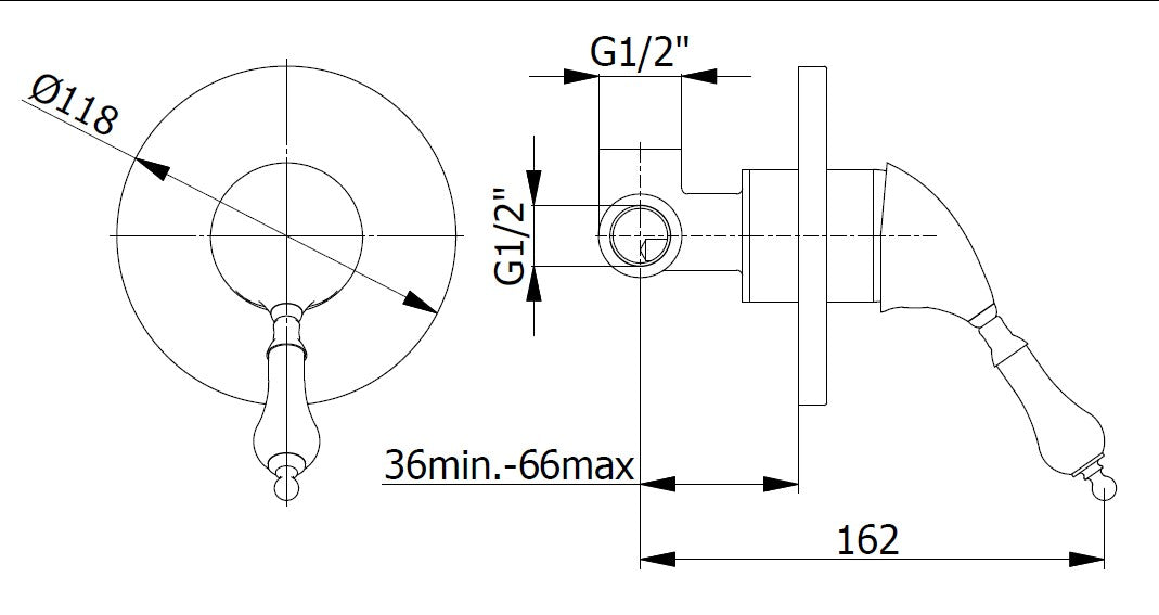 Tutira bronze - Matching shower fitting (concealed)