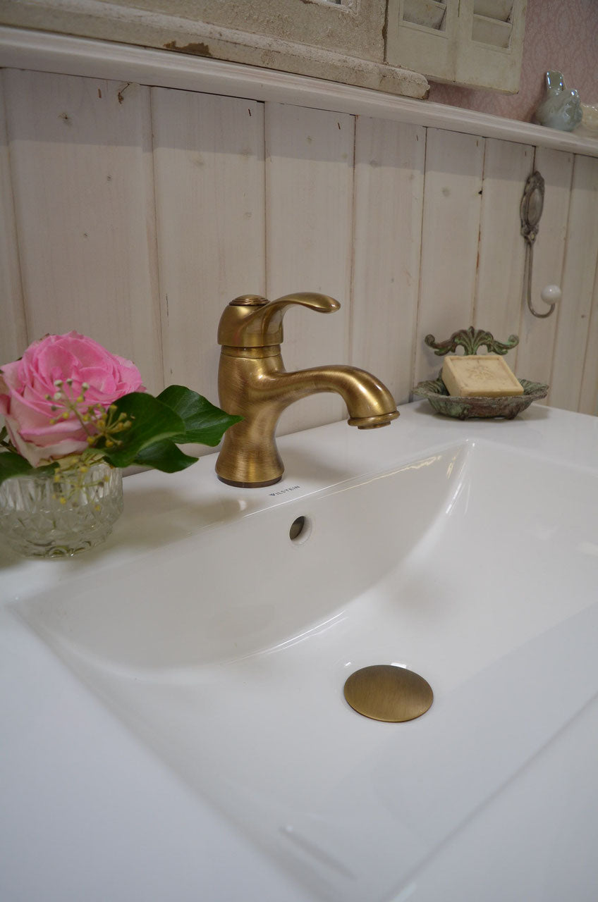 Mitigeur monocommande classique Werra bronze, style maison de campagne, avec bonde de vidange.