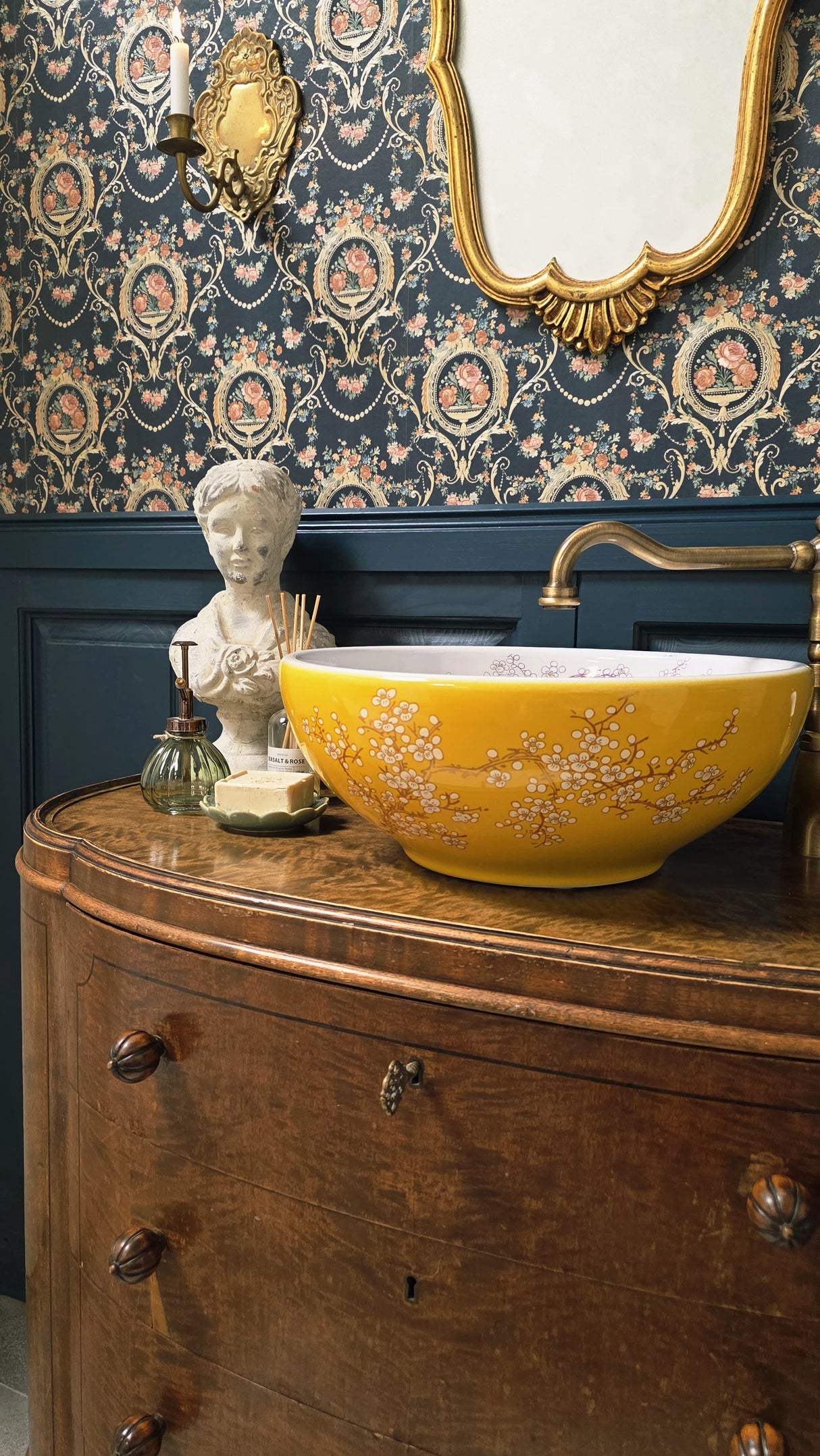 Florales Keramik Aufsatzbecken "Jaune"