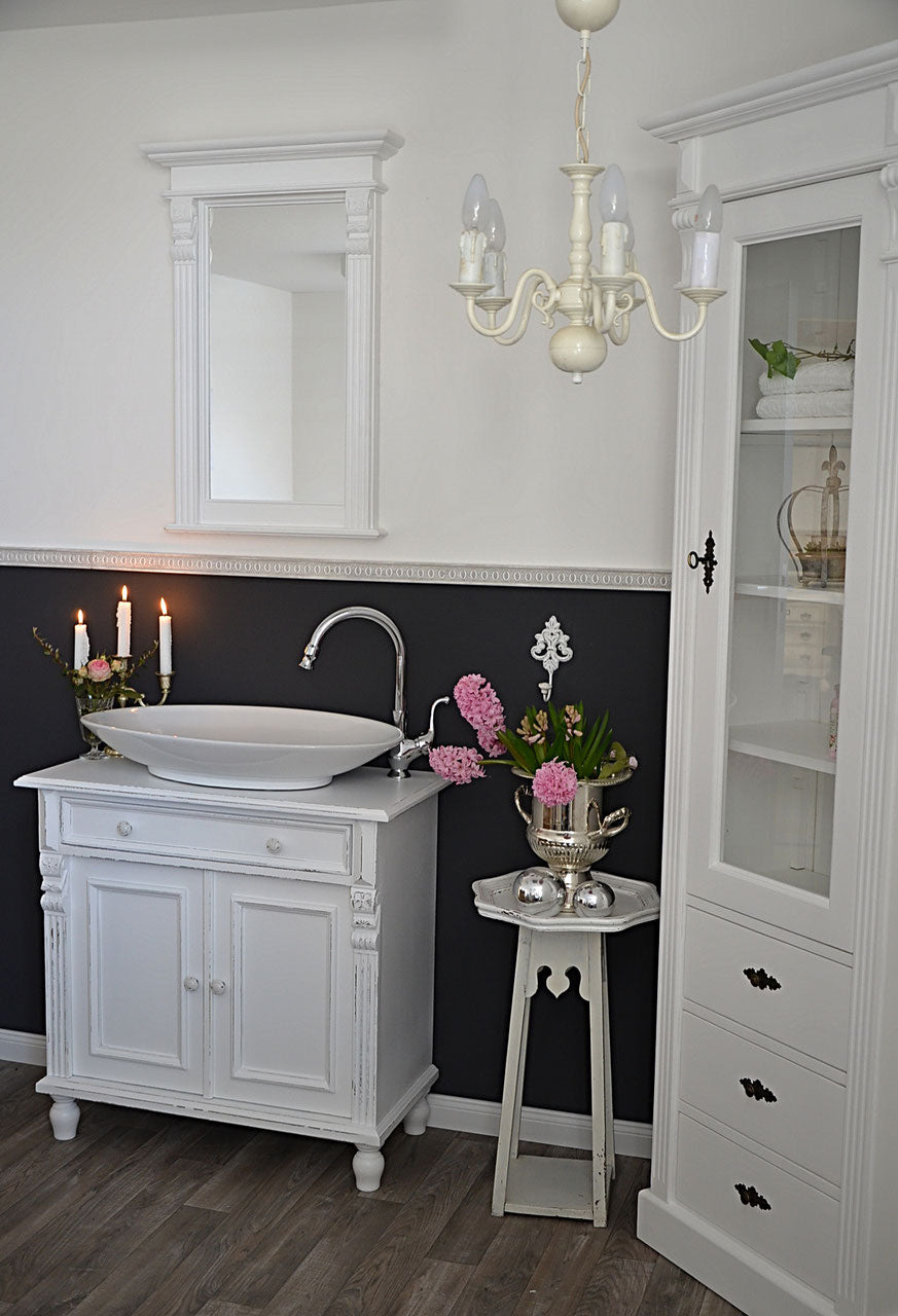 Zarnè - Elegant tall cabinet in Wilhelminian style, variable feet, country house furniture in solid wood, white