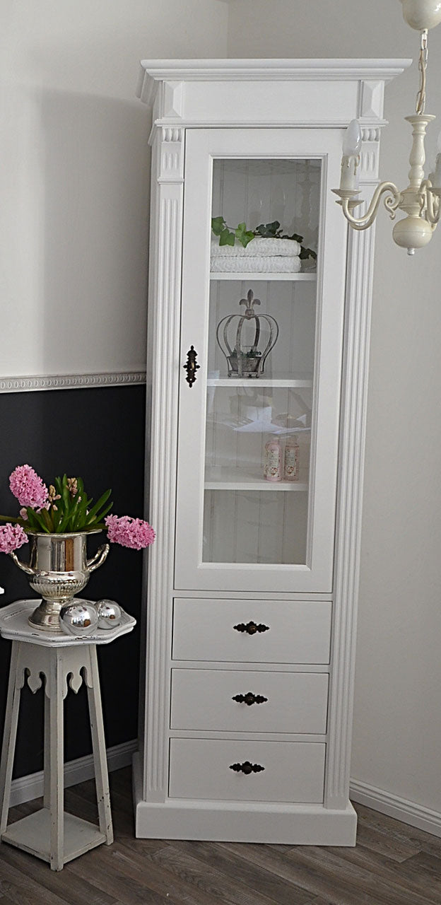 Zarnè - Elegant tall cabinet in Wilhelminian style, variable feet, country house furniture in solid wood, white