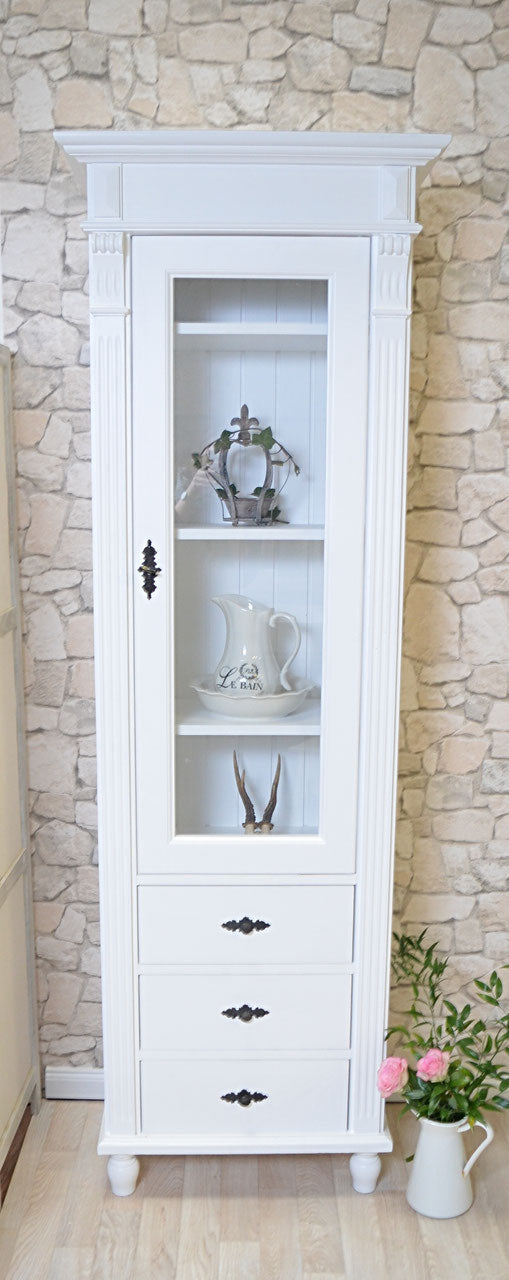 Zarnè - Elegant tall cabinet in Wilhelminian style, variable feet, country house furniture in solid wood, white