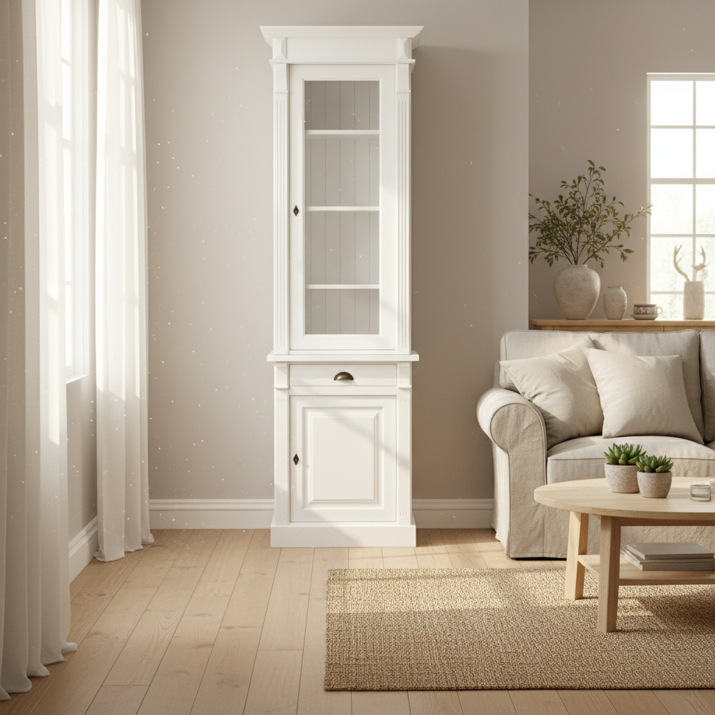 Pearl - Elegant, white tall cabinet in country house style