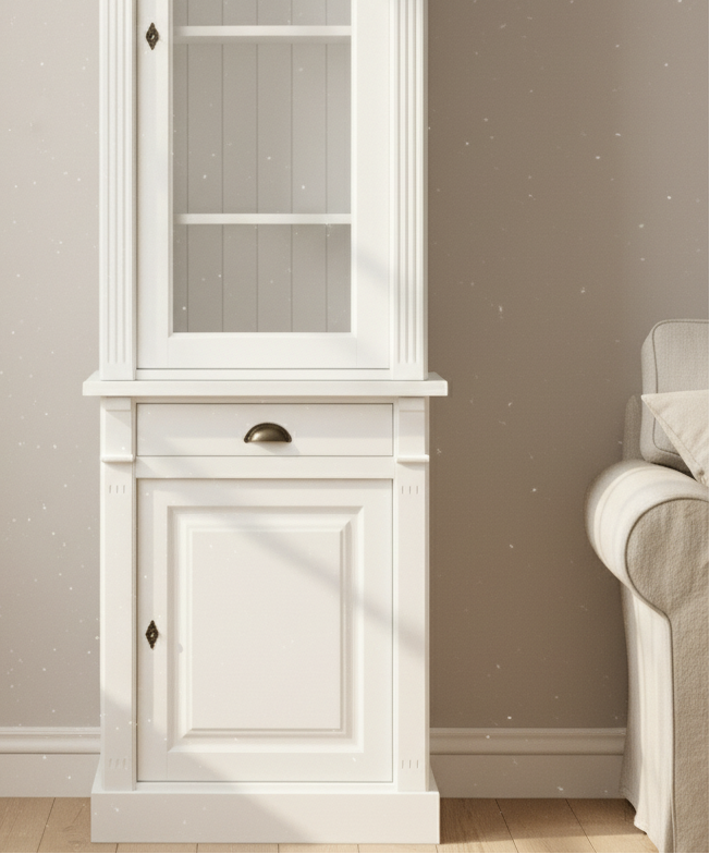 Pearl - Elegant, white tall cabinet in country house style