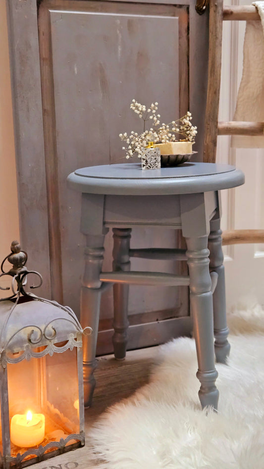 "Lia" - Country house stool solid wood blue-grey