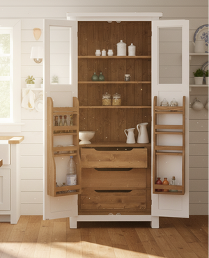 « Sommet » - Meuble de rangement de cuisine de style campagnard avec portes et tiroirs