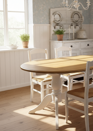 "Chochette" - Ausziehbarer Landhaus-Esstisch aus Massviholz 160/230 cm