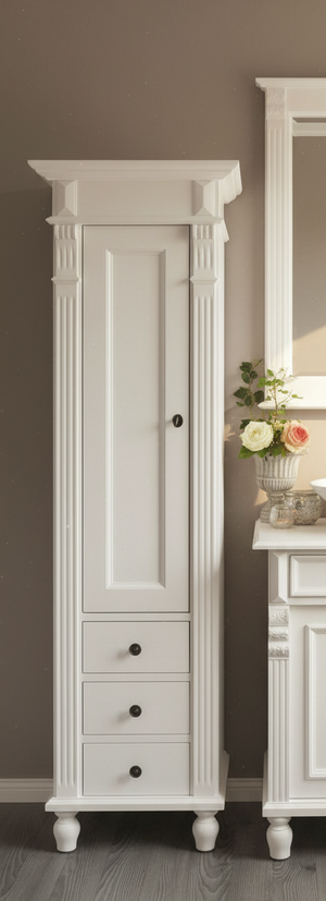Marillé - Kleiner Hochschrank im Gründerzeit-Stil, Landhaus-Möbel Massivholz weiß