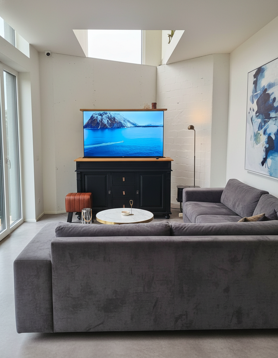 "Bari": Kommode mit herausfahrbarem TV-Lift - 55 Zoll oder 65 Zoll