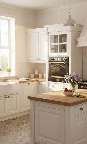 "Julienne Noire" including electric oven: Oven cabinet in antique look, 84 cm