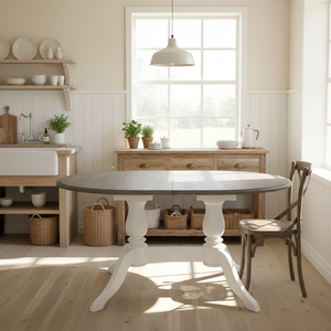 "Chochette noir" - Ausziehbarer Landhaus-Esstisch aus Massviholz 160/230