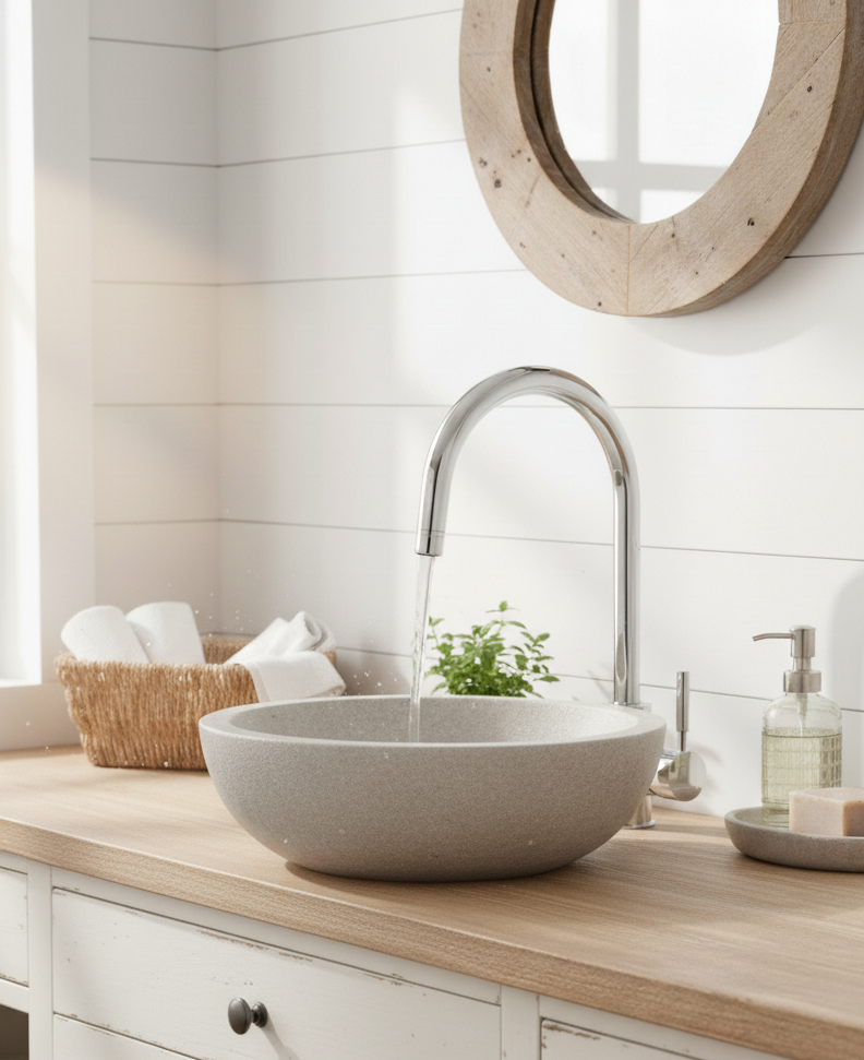 Tajo - moderne, geschwungene große Armatur, Einhebelmischer chrom