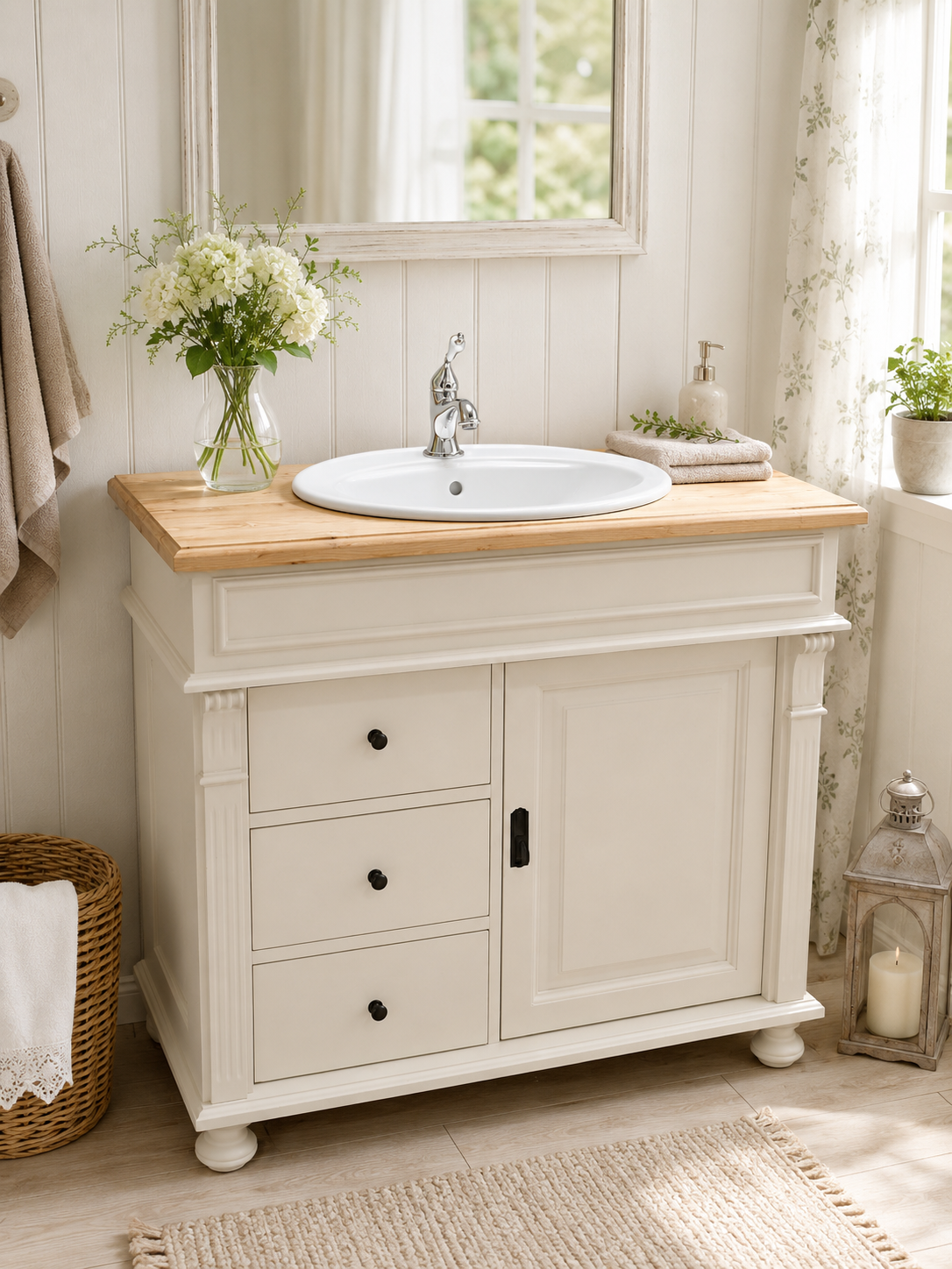 "Abbée" Creme Landhaus-Waschtisch 103 cm