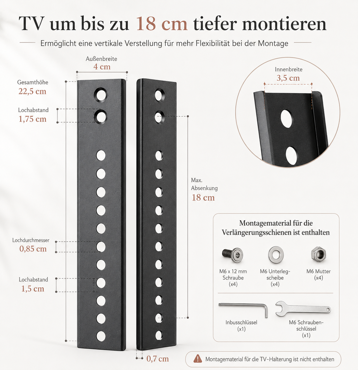 Adapter Schienen - Verlängerungsleisten für TV-Lift