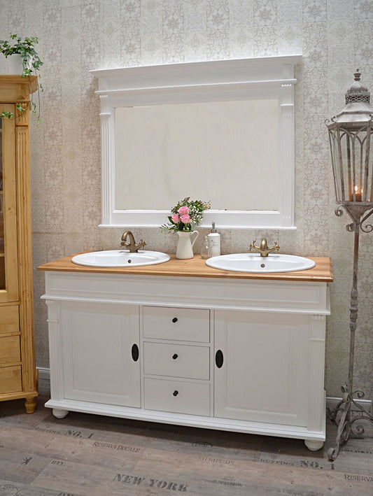 "Allure" white country house double washbasin with light oak top