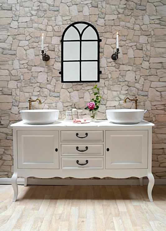 "Amalie" lavabo double blanc de style Chippendale de campagne