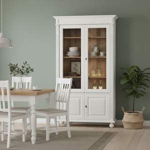 "Arles" - Weiße Esszimmer-Vitrine im Landhausstil mit Stauraum