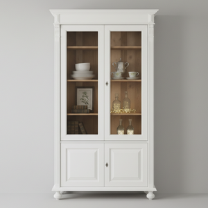 "Arles" - Weiße Esszimmer-Vitrine im Landhausstil mit Stauraum