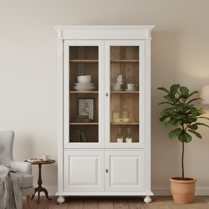 "Arles" - Weiße Esszimmer-Vitrine im Landhausstil mit Stauraum